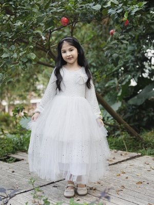 Váy công chúa dài tay trắng phối tầng – Lovekids